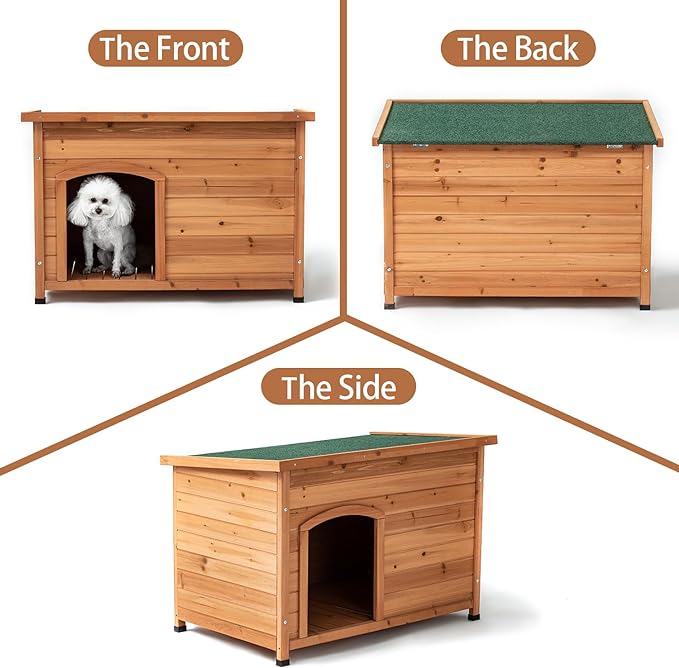 TAKUKA Outdoor Wooden Dog House for Small Medium Large Sized Dogs,Extra Waterproof Durable Dog Kennel with Wooden Floor for Garden Backyard Farm (34" W x 25" D x 23" H)