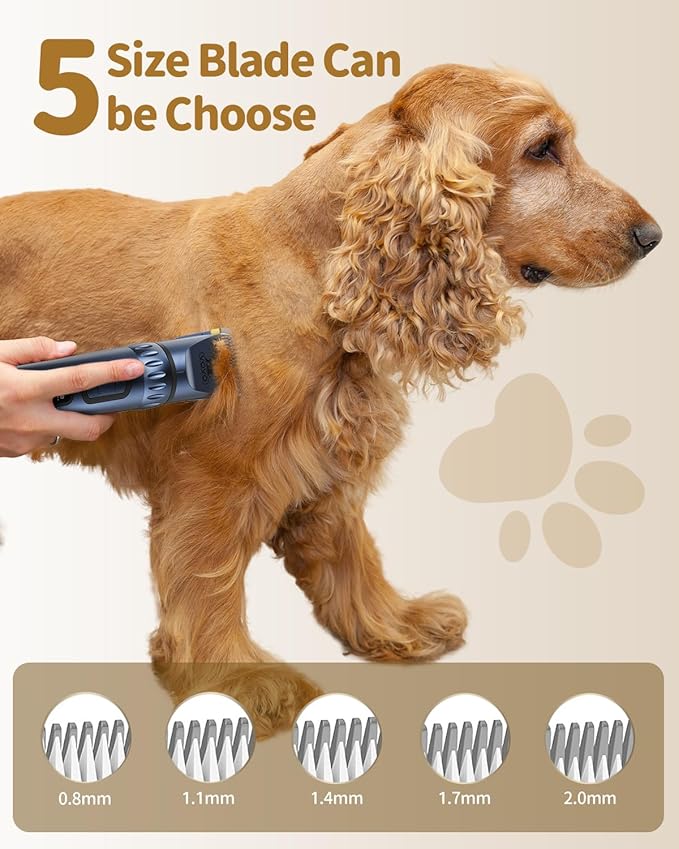 Vovo Dog Clippers - 3-Speed Heavy Duty, Low Noise Rechargeable Cordless Electric Dog & Cat Grooming Kit (Blue)