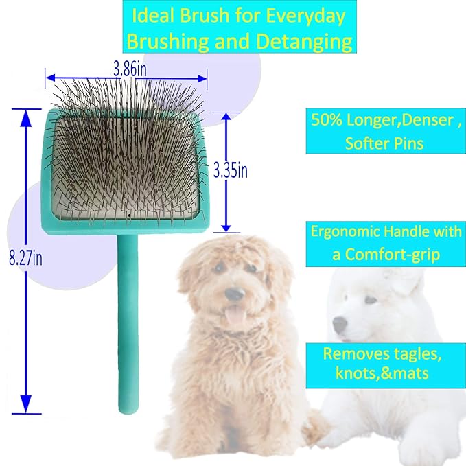 Slicker Brush for Long Haired Dogs - Poodles, Golden Doodles - Large Dog Pet Grooming Wire Brush and Deshedding