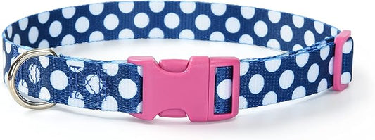 Mile High Life Dog Collar | Cute Puppy Collars | Lightweight Girl Dog Collar | Soft Boy Dog Collars | w Geometric Plaid Wave Line Pattern (Blue/White, Medium)