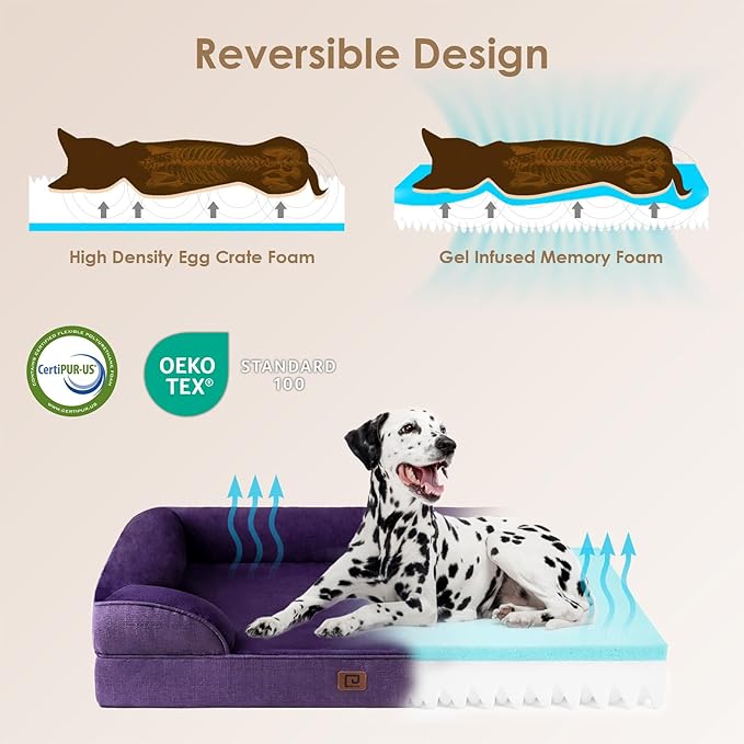 EHEYCIGA Orthopedic Dog Bed for Small Dogs, Waterproof Memory Foam Small Dog Beds with Sides, Non-Slip Bottom and Egg-Crate Foam Medium Dog Couch Bed with Washable Removable Cover, Purple