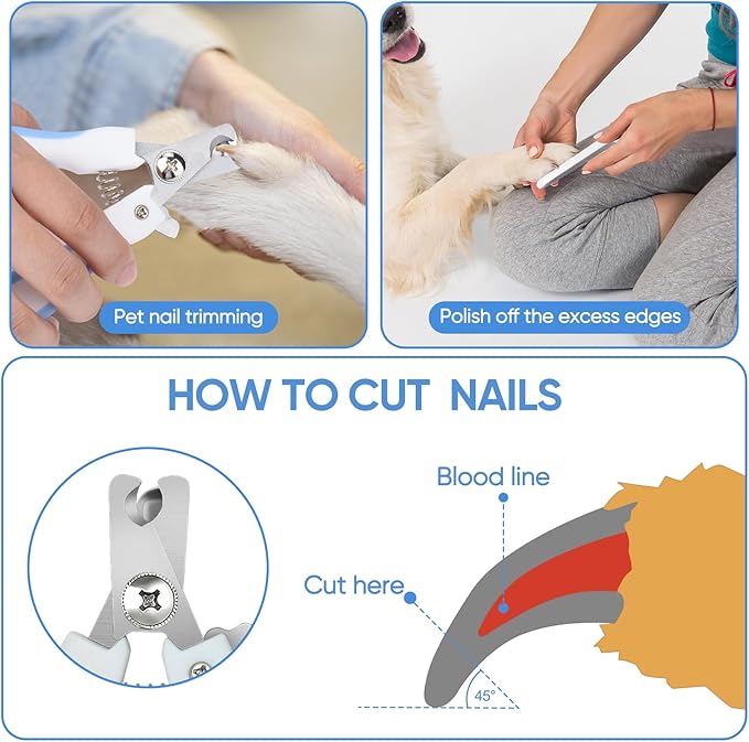 Dog Grooming scissors Kit,Includes Curved Thinning straight scissors,Comb,Grooming nail clipers,Nail Trimmer,Dog Grooming Scissors with Safety Round Tips,pet Grooming kit for Small Dogs&Puppies