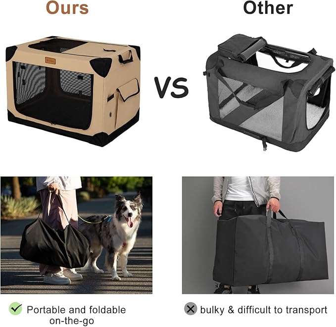 Soft Dog Crate for Large Dogs, 4-Door Foldable Collapsible Dog Crate with Soft Sides, Indoor & Outdoor Travel Dog Kennel, Dark Grey