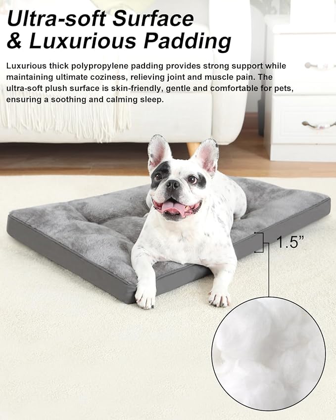 Dog Bed for Crate Washable Dog Bed Medium Size Dog Plush Dog Kennel Pad Pet Sleeping Mat with Anti-Slip Bottom, 29x18 Inch, Grey