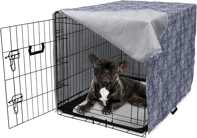 Lunarable Damask Dog Crate Cover, Medieval Repetitive Pattern with Flourish Ornaments, Easy to Use Pet Kennel Cover for Cats & Medium Dogs, 24 Inch, Purpleblue Ceil Blue
