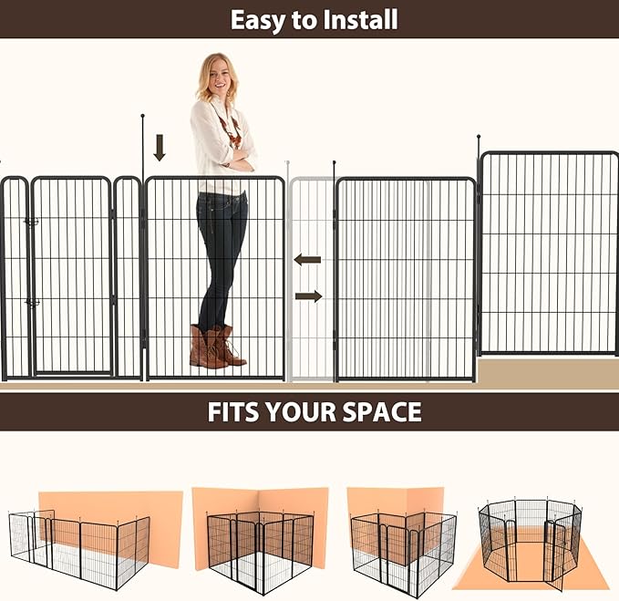 mestyl Dog Play Pen Indoors, Heavy Duty Metal Puppy Playpen, Portable Dog Exercise Pen Temporary Pet Fence with Gate, 32" Height 8 Panels Foldable Dog Kennel for Large/Medium/Small Dogs