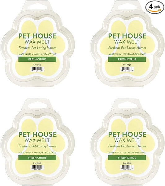 One Fur All Pet House Wax Melts - Fresh Citrus Pack of 4 - Odor Eliminating, Long-Lasting Scented Wax Melts - Natural, Pet-Friendly