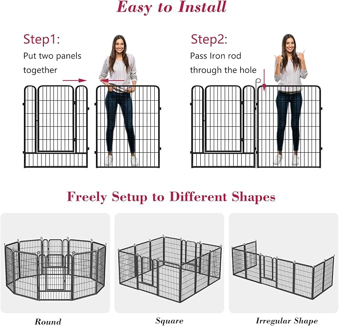 Dog Playpen Outdoor, 40 inch 10 Panels Heavy Duty Dog Fence for Indoor Outdoor, Rustproof Metal Dog Pen for Large Medium Small Dogs, Portable Pet Dog Fence for Yard, RV Camping