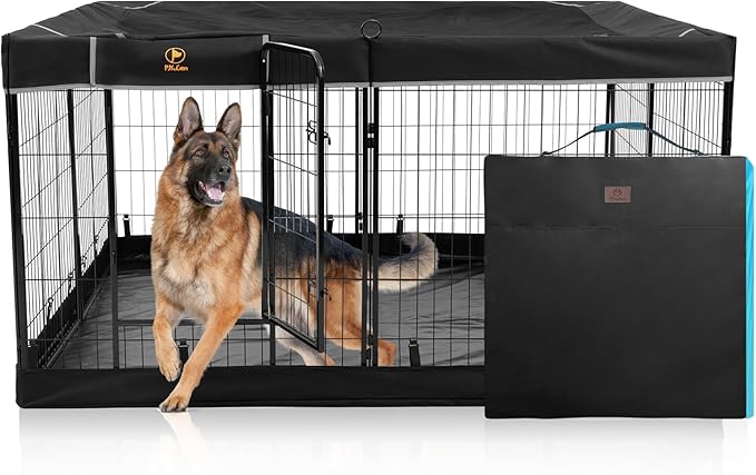 PJYuCien Dog Playpen Plus Storage Bag,32" H 8 Panels Puppy Pen with Square Bottom & Top Cover,Heavy Duty Dog Fence for Camping