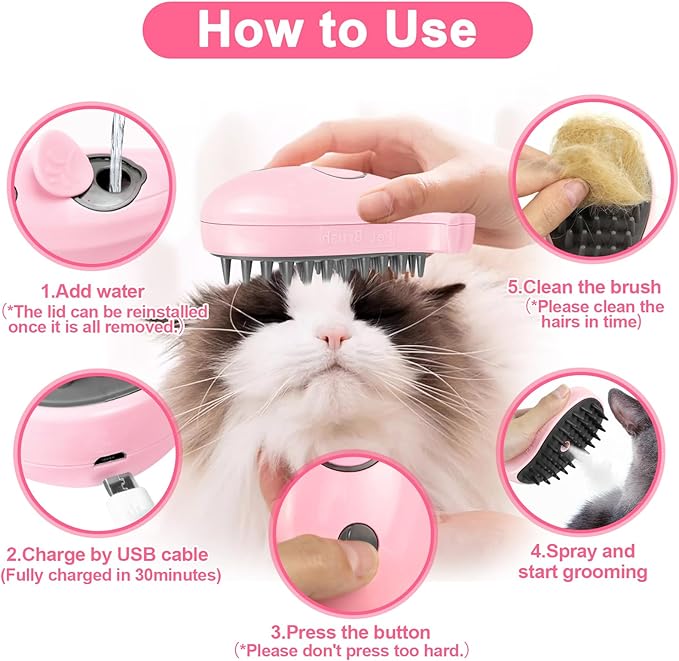 Nepfaivy Cat Steam Brush for Shedding - Spritz Defur Comb for Cats, Steamy Dog Hair Brush for Indoor Cats Massage, Pet Water Steam Spray Grooming Comb, Dog Steam Brush