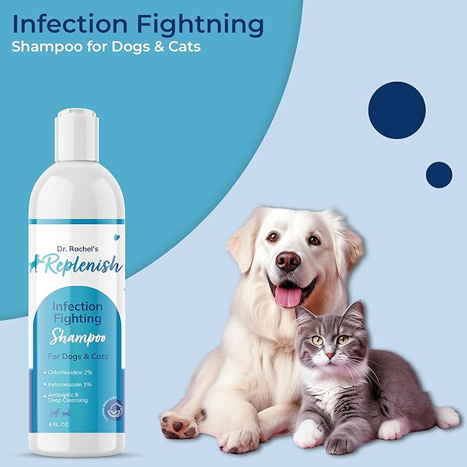 Replenish Anti Itch Dog Shampoo with Ketoconazole and Chlorhexidine for Dog Skin Irritation Treatment & Itchy Skin Relief - Dr. Rachelβs Veterinary Formula Dog Shampoo with Cucumber Melon Scent - 8 oz