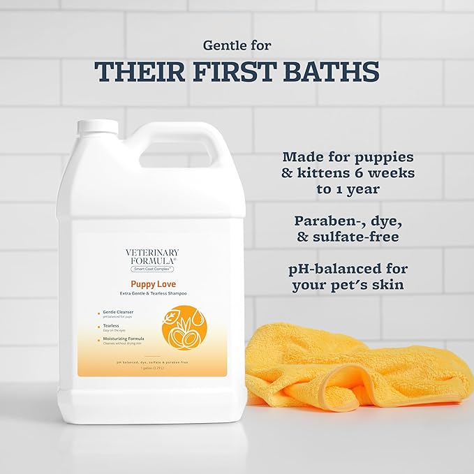 Veterinary Formula Smart Coat Complex Puppy Love Extra Gentle Tearless Shampoo, 128 Fl oz / 1 Gallon – For Pups Over 6 Weeks – With Fresh Scent, Long-Lasting Clean – Won't Dry Out Delicate Skin