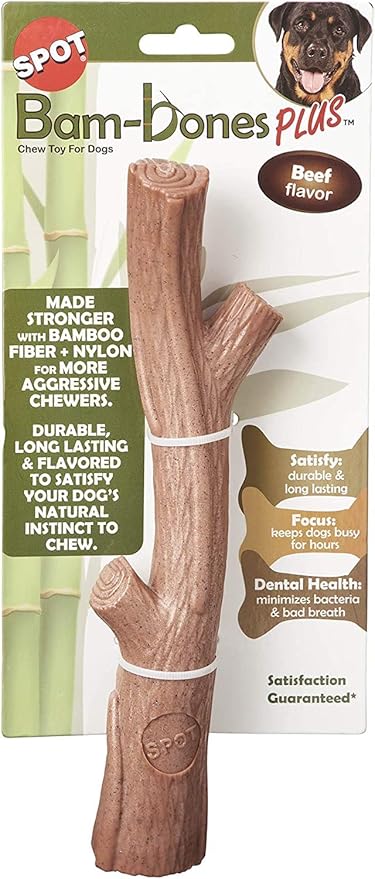 SPOT Bambones Bamboo Plus Bamboo Stick 2 Pack Bundle – Easy Grip Durable Dog Chew Toy for Aggressive Chewers & Puppies –A Non Splintering Alternative to Real Wood - Large