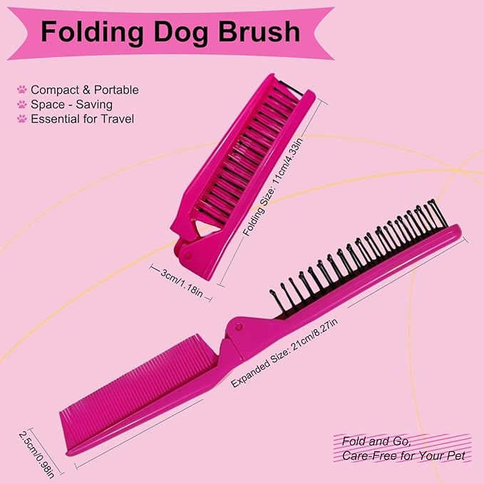 Folding Small Dog Grooming Brush - Perfect for Shih Tzus, Yorkies, and Maltipoos - Ideal Puppy Hair Brushes for Maltese and Small Breeds (Rose Red)