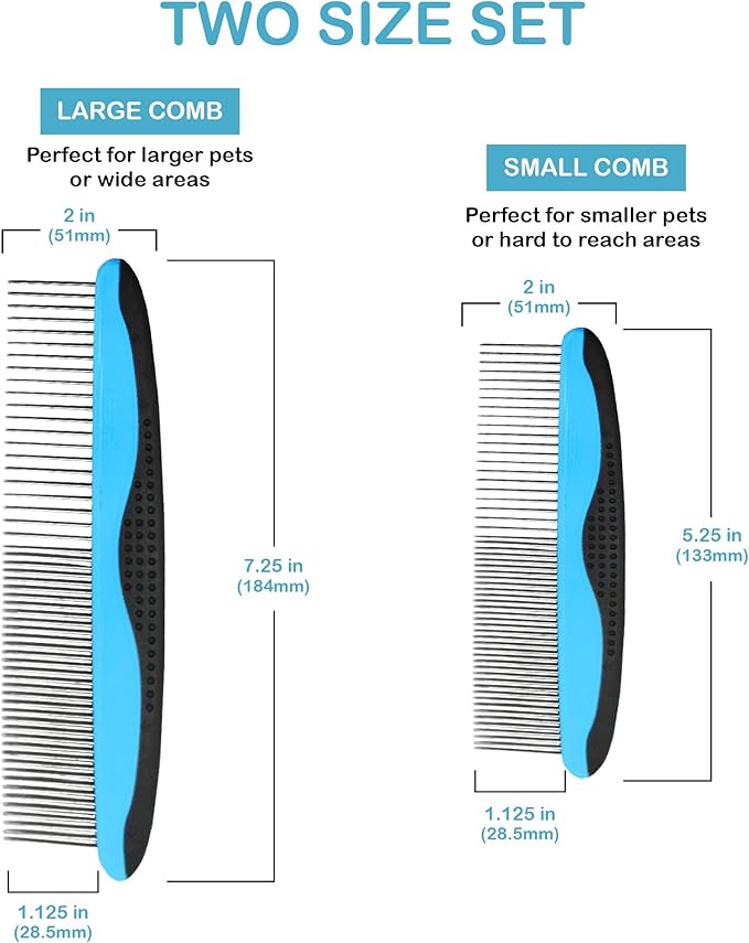 Pets First 2 Pack Dog Comb Small & Large PET Comb for Small & Large Breeds & Areas. Premium Anti-Slip Comfort Grip Ergonomic Handle for Your Dog & Cat with Durable Stainless-Steel