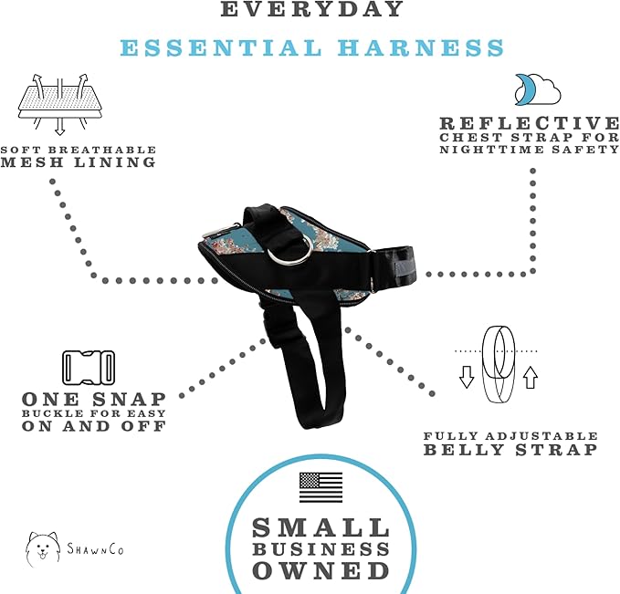 ShawnCo Essential Dog Harness, No-Pull Pet Vest with 3 Leash Clips, No Choke, Reflective, Adjustable and Padded, for Easy Walking and Training for Small, Medium and Large Dogs (Freckle's Garden, XL)