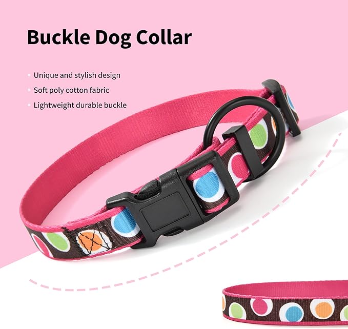 Mile High Life Dog Collar | Nylon Puppy Collars w Cute Patterns | Lightweight Girl Dog Collar | Boy Dog Collar for Small/Medium/Large Dogs (Brown Dot, Large)