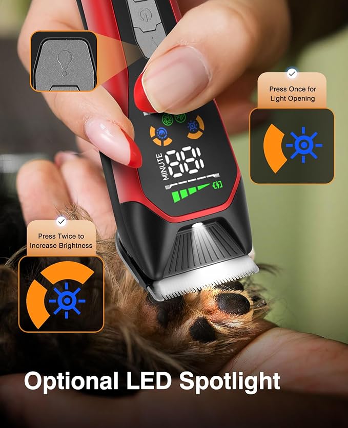 TS066 Professional Cordless Dog & Cat Clippers - Wide Blade Low Noise Pet Hair Trimmer for Thick & Long Coats, Quiet Grooming Kit for Large Breed Dogs & Cats with 180min Battery Life