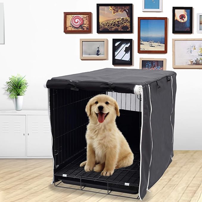 Dog Crate Cover for Wire Crates Kennel 2 Doors Heavy Duty Waterproof Windproof Soundproof Pet Cage Cover Home Decoration - Cover only - Dark Grey - Fits 30 Inch Crates