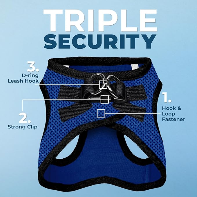 Voyager Step-in Air Dog Harness - All Weather Mesh, Reflective, No Pull Harness for Small, Medium Dogs, Cats - Secure with Hook & Loop Fastener, Buckle, Double D-Rings - Royal Blue/Black Trim, XXS