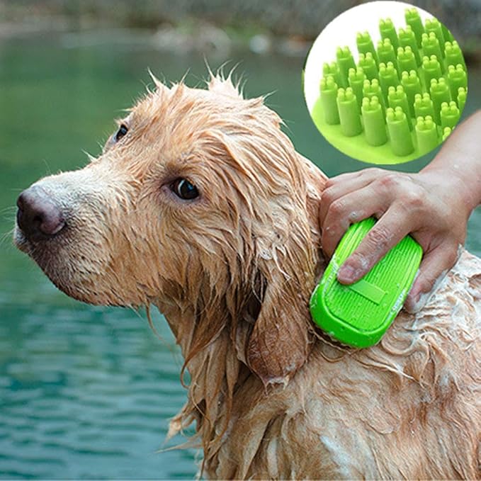 Dog Bath Brush for Grooming Deshedding Washing Massaging Scrubber Dogs & Cat Brush, Short/Long Hair Rubber Dog Brush Cleaning Grooming Pet Brush Green (No Handle)