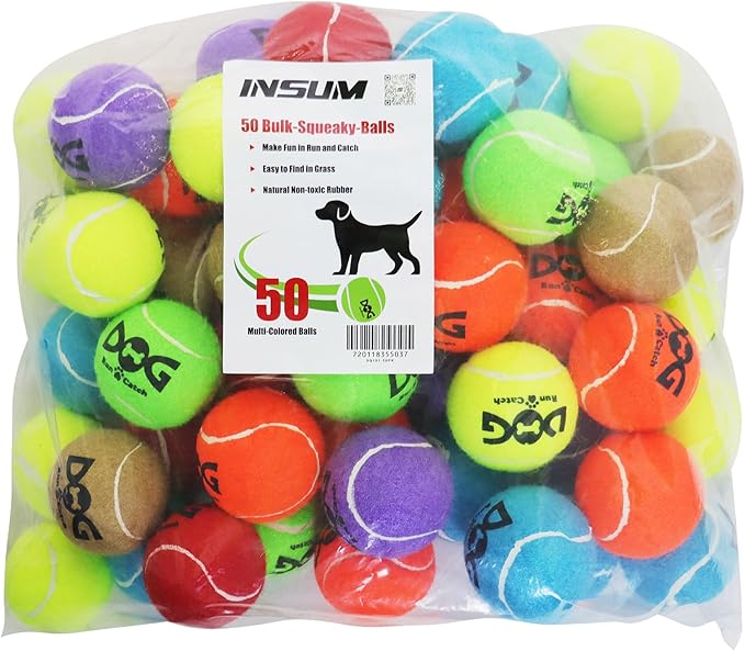 Squeaky Tennis Balls for Dogs Colorful Easy Catching Pet Dog Balls 50 Pack (2.5inch-6colors)