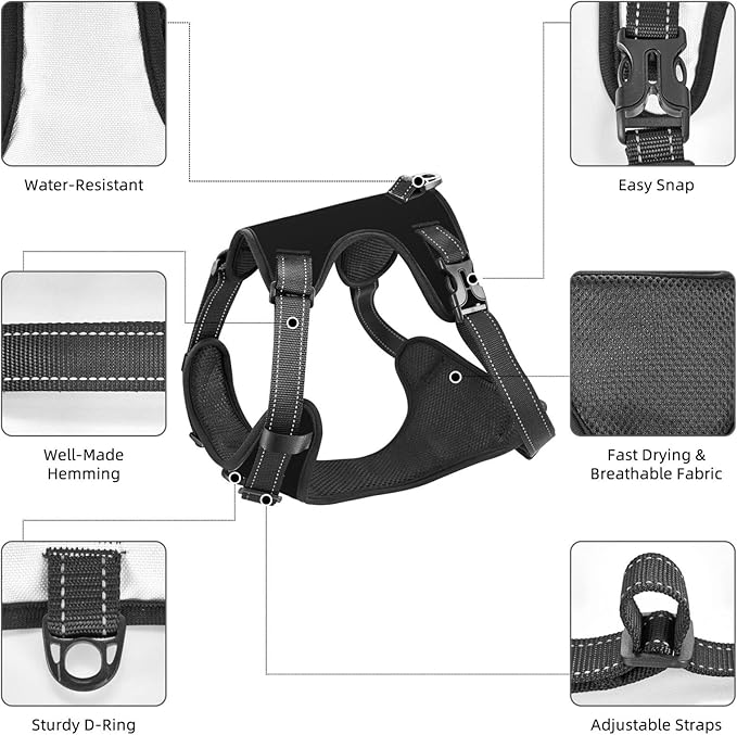 Custom Name Harness for Dog, Customized Pet Harnesses for Large Dogs, Personalized Dog Harness for Small Dog, Custom Pet Vest for Puppy, No Pull Dog Vests Personalization, BlankBlack, L