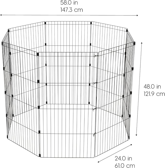 IRIS USA Metal Dog Playpen, 8-Panel 48" Pet Playpen, Puppy Playpen, Indoor/Outdoor Dog Fence, 58 x 58 x 48, Foldable, Customizable, Black