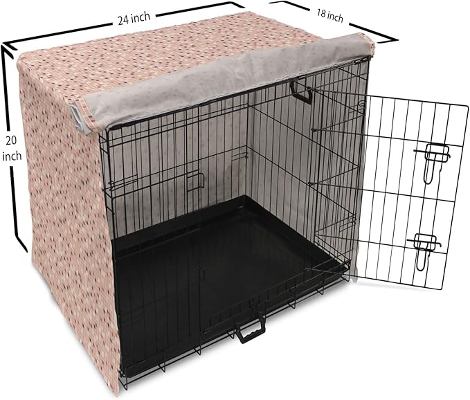 Lunarable Dusty Rose Dog Crate Cover, Square Shapes Mosaic Tile Design Rows in Retro Tones Geometrical Colorful, Easy to Use Pet Kennel Cover for Cats & Medium Dogs, 24 Inch, Rose Peach Plum
