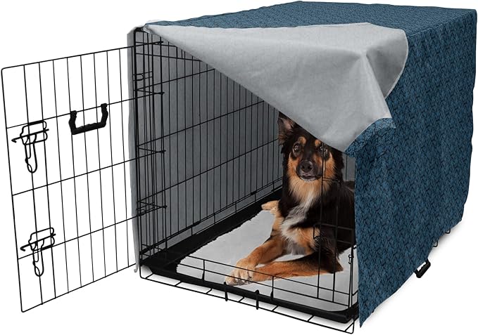 Lunarable Damask Blue Dog Crate Cover, Repetition with Rococo Inspired Royal Style Ornamental Pattern, Easy to Use Pet Kennel Cover for Medium Large Dogs, 36 Inch, Dark Grey and Turquoise