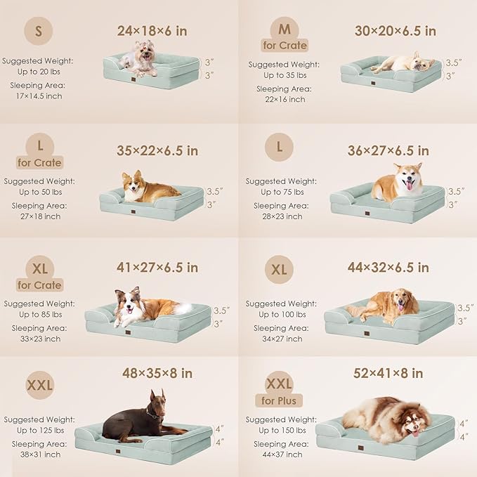 EHEYCIGA Orthopedic Dog Beds for Extra Large Dogs, Waterproof Memory Foam XL Dog Bed with Sides, Non-Slip Bottom and Egg-Crate Foam Big Dog Couch Bed with Washable Removable Cover, Sage Green