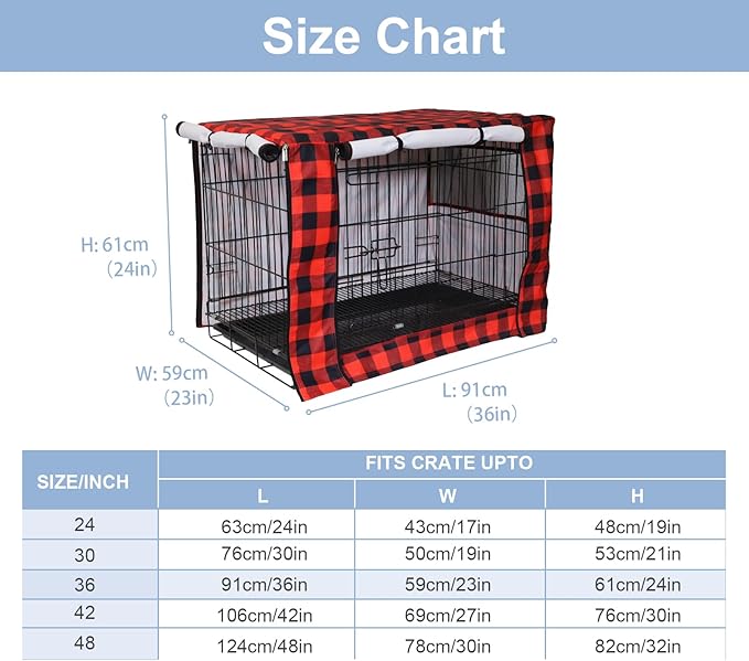 Pethiy Dog Crate Cover Durable Polyester Pet Kennel Cover Universal Fit for Wire Dog Crate - Fits Most 30 inch Dog Crates - Cover only-Red Plaid-30
