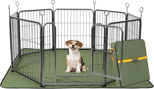 Lekesky Pet Playpen Indoor, Metal Dog Playpen with Bottom Mat and Storage Bag, 24 Inch 8 Panels Dog Play Pen for Puppys and Small Dogs, Black Silver