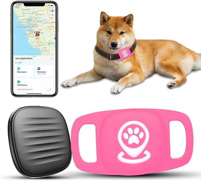 Smart Dog Locator, Pet Tracking Device for Seamless Monitoring, Fully Integrated with Find My App, Not Real-Time GPS (Pink)