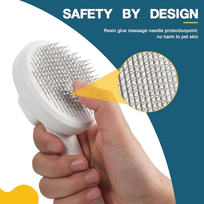 New cat brush&dog brush,pet hair brush with Self Cleaning Button Easy to remove loose undercoat,Needle-tip massage beads, no harm to the skin (Grey)