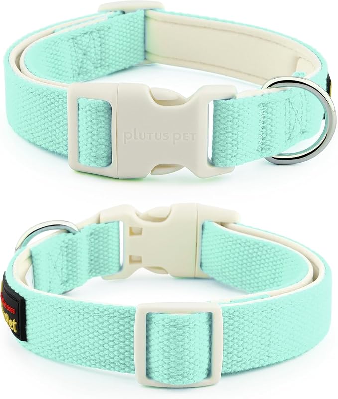 Plutus Pet Cotton Dog Collar, Heavy Duty Collar with Soft Padding, Adjustable and Comfortable for Small Medium and Large Dogs, Light Cyan, XS