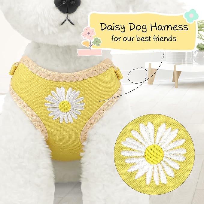 Puppy,XS/XXS Dog Harness Yellow Daisy Dog Harness for Extra Small Dogs Step in Dog Lessh and Harness Set Soft Padded Vest Harness Recommend for Chihuahua,Yorkie,Shih Tzu,Toy Poodle...