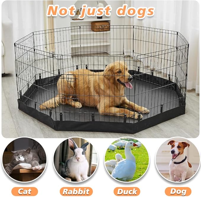 PJYuCien Dog Playpen Bottom Pad,Fits 24 Inch 8 Panels Regular Octagon Metal Exercise Pet Pen,Elastic Buckles Connections,Black (Note:Fence Not Included)