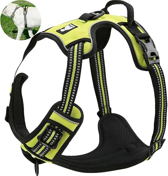 OLizee® New No Pull Dog Harness Outdoor Adventure Reflective Markings Pet Vest with Handle Adjustable Protective Nylon Walking Pet Harness Variety of Sizes and Colors,Green L