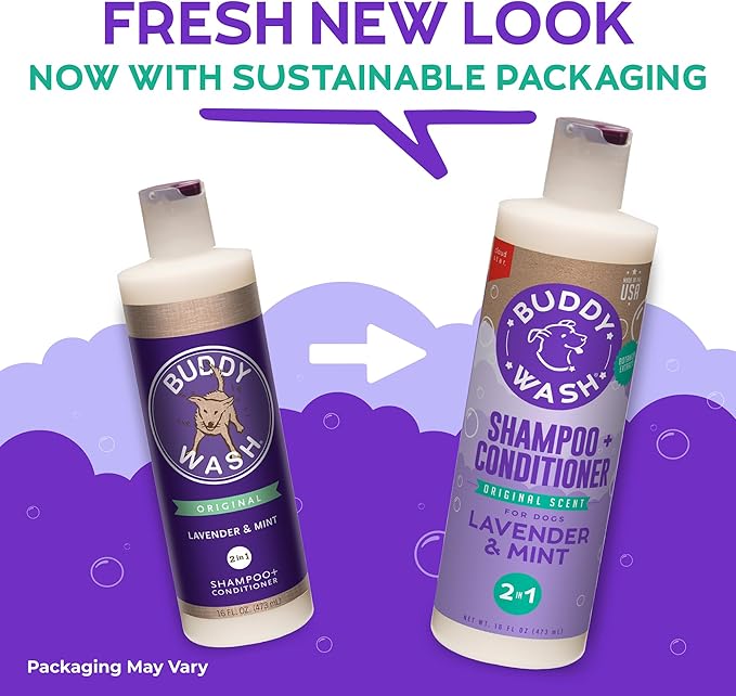 Buddy Grooming Wash 2 in 1 Dog Shampoo, Lavender & Mint, 16 oz. Bottle
