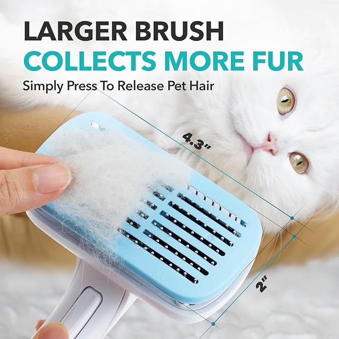Pet Grooming Cat Hair Brush - Self Cleaning Brushes for Long and Short Haired Cats Dogs | Shedding, Matted Fur, Undercoat Cleaner Tool | Soft Bristle, One-Click Release Button