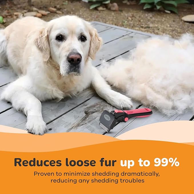 Deshedding Brush for Dogs & Cats - Small & Pink, Long Hair Grooming Tool, Dog Deshedding Brush, Cat Deshedding Brush, Lightweight Deshedding Tool for Shedding Control. Pet Deshedder.