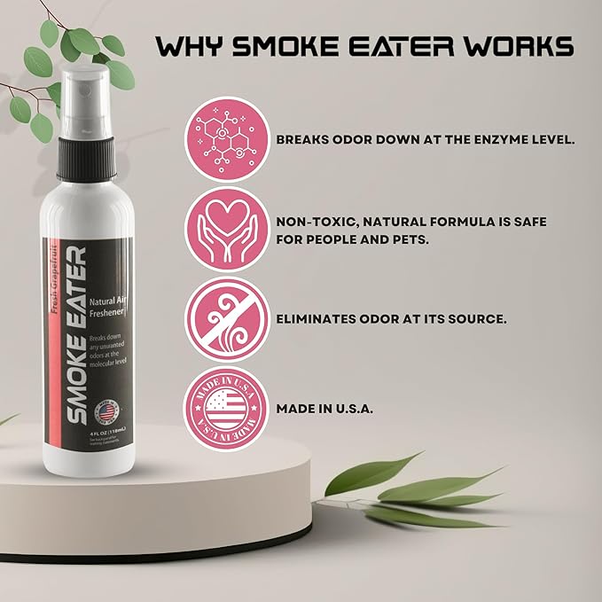 Smoke Eater All Purpose Odor Eliminator - Breaks Down Foul Scents at the Molecular Level - Smoke, Food, Pet and Stale Odor - Ideal For The Home, Apartment Cars, Boats - 4 oz Travel Bottle (Fresh Grapefruit)