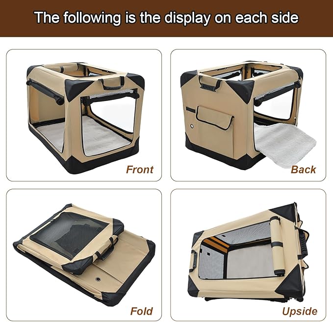 Soft Dog Crate for Small Dogs, 4-Door Foldable Collapsible Dog Crate with Soft Sides, Indoor & Outdoor Travel Dog Kennel