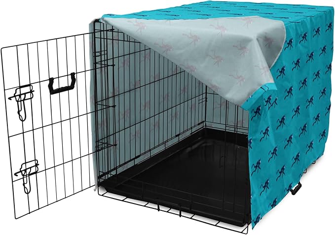 Lunarable Scuba Dog Crate Cover, Repeating Diving Man Nautical Pattern, Easy to Use Pet Kennel Cover for Medium Large Dogs, 42 Inch, Sea Blue Night Blue