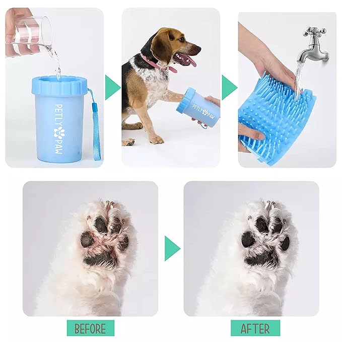 Petly Paw Dog Paw Cleaner - Pet Paw Washer - Pet Foot Cleaner for Small, Medium and Large Breed Dogs/Cats (Small, Blue)