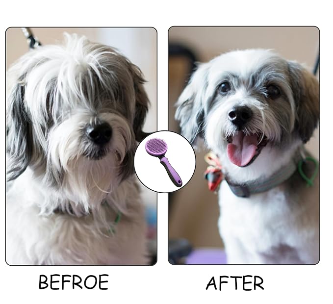 Self Cleaning Slicker Brush Pet Grooming Brush Tool Upgraded Cat Deshedding Brush Dog Shedding Brush Removes Loose Undercoat, Mats, Tangled Hair(Purple)