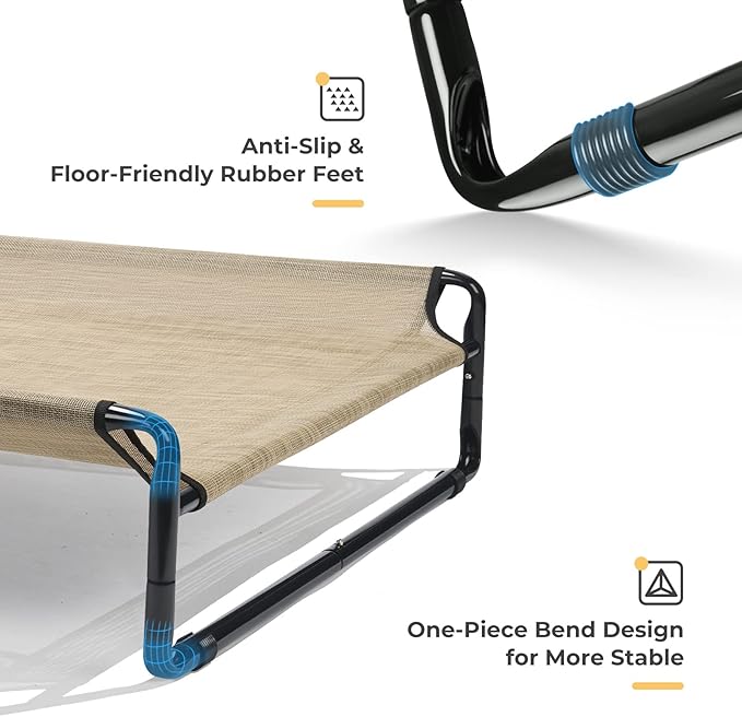 Veehoo Original Cooling Elevated Dog Bed, Outdoor Raised Dog Cots Bed for Large Dogs, Portable Standing Pet Bed with Washable Breathable Mesh, No-Slip Feet for Indoor Outdoor, Large, Beige Coffee