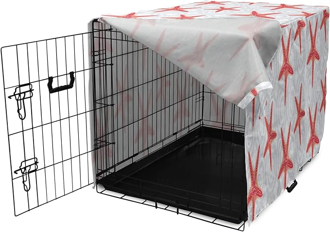 Lunarable Starfish Dog Crate Cover, Tropical Ocean with Sea Bubbles on Wavy Spiral Backdrop, Easy to Use Pet Kennel Cover for Medium Large Dogs, 36 Inch, Dark Coral Salmon
