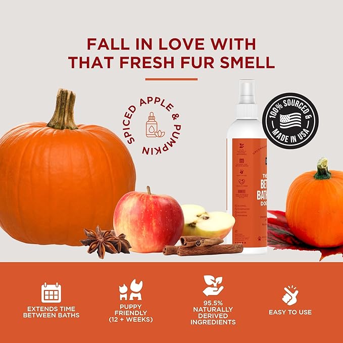 Natural Rapport Dog Cologne - Spiced Apple & Pumpkin Scent - The Only Between Bath Spray Dogs Need - Convenient, Dog Deodorant Spray and Pet Odor Eliminator Perfume (8 fl oz.)